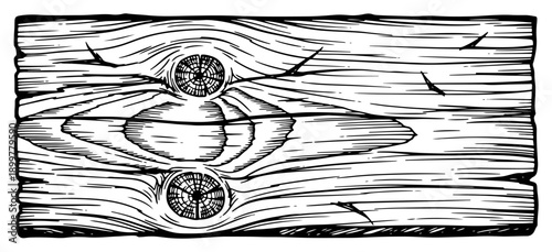 Detailed hand drawn wood grain texture with knots in ink line art style