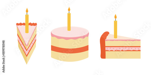 Holiday cake slices with candles vector illustration