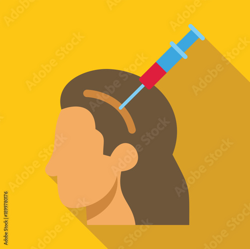 Woman's head with a syringe injecting solution into the scalp for hair restoration