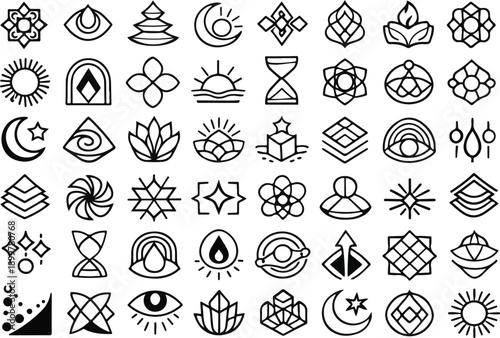 Modern Minimalist Geometric Mystical and Spiritual Line Icons Set