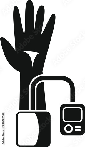 Subject's arm wearing a cuff and measuring blood pressure with a home monitor