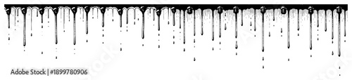 Horizontal dripping ink border with detailed hatching and black paint drops
