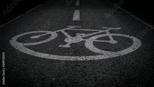 Bike Symbol Painted on Dark Asphalt During Nighttime
