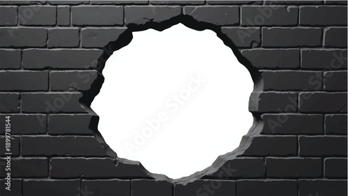 A hole in the brick wall with white background. Brick wall pattern. Hole in the brick wall. Vector illustration.