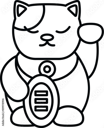 Maneki neko cat illustration waving a paw, symbolizing good luck and wealth