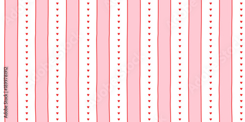 Small hearts and stripes hand drawn pattern. Cute small hearts lines and wavy stripes girly print