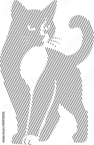 Standing cat with curled tail line art, Elegant feline outline artwork