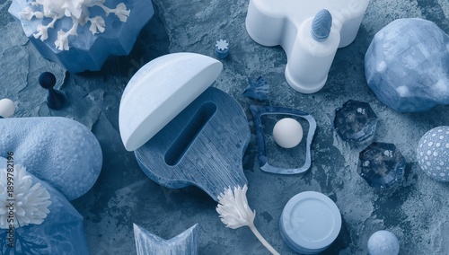 Colorful Forms and Shapes Displayed on a Textured Surface in Various Shades o...