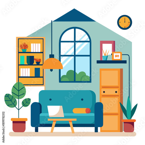 Cozy living room with modern furniture and plants