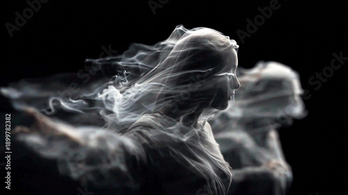 a spooky horror concept of female ghosts in a sheet emerging from the darkness surreal and mysterious fantasy atmopshere