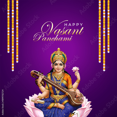 Sarasvati for happy Vasant Panchami Puja of India. abstract vector illustration design