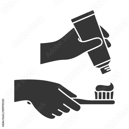 歯ブラシと歯磨き粉のシルエットアイコン