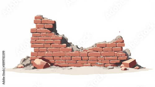 Broken brick wall background. Damaged brick wall pattern. Illustration of a crumbling brick wall.