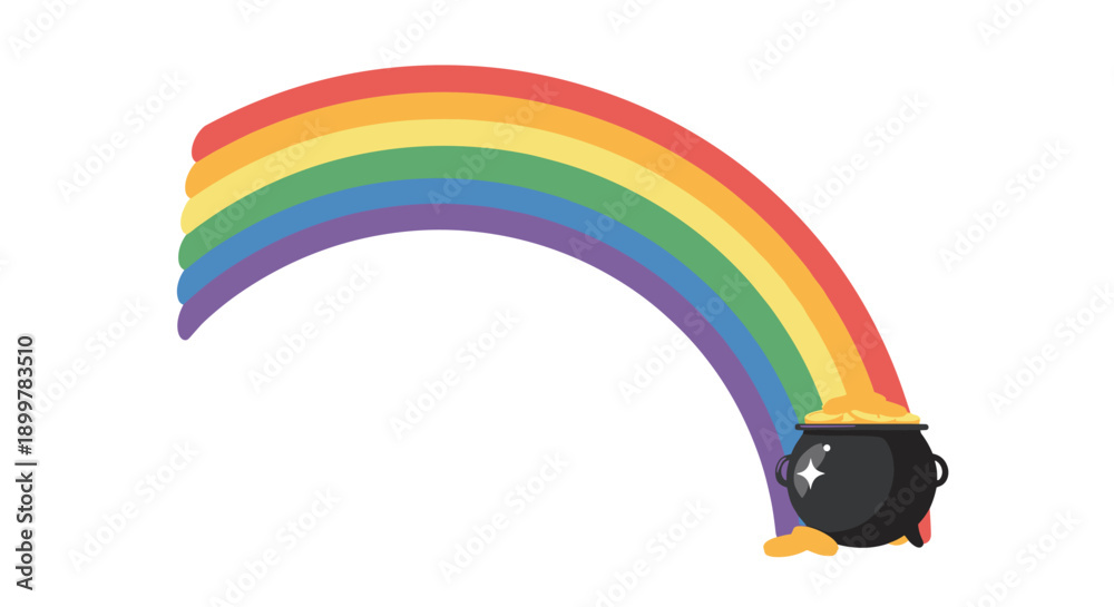 Fototapeta premium Vibrant rainbow leads to pot of gold on white background, Generative AI.