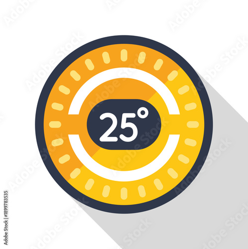Smart home device icon displaying a 25 degree celsius temperature setting in flat design