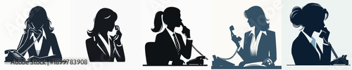 A Silhouette Woman Talking on the Phone Vector Illustration