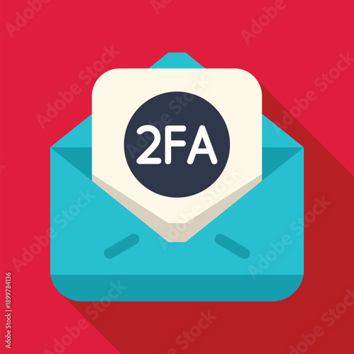 Email envelope opening, revealing a 2fa icon on a document, illustrating a security concept