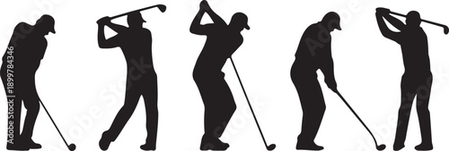 Golfer silhouettes in swing poses vector