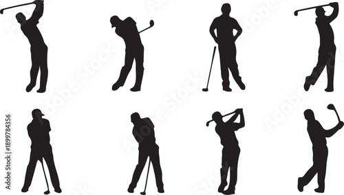 Golf player silhouettes in action poses vector