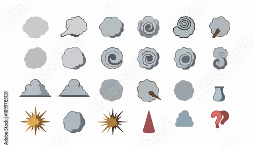 Funny stink cloud and fart smoke doodle vector collection in comic cartoon style