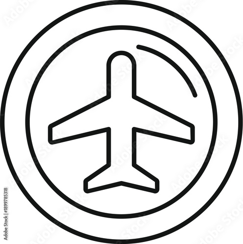 Airplane line icon showing flight departing or arriving at an airport