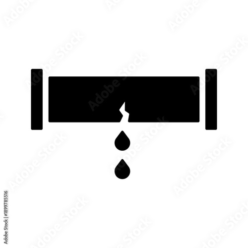 Damaged water pipe leak plumbing problem solid glyph icon
