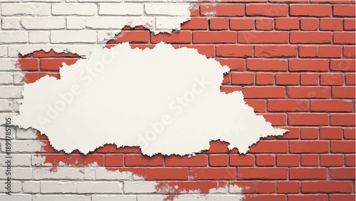 Brick wall background with peeling plaster. Brick wall pattern. llustration of brick wall with distressed white plaster. 