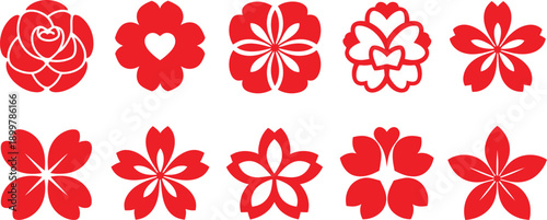 Floral Icons Set. Rose, Blossom, Flower, Botanical Vector Illustration