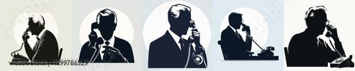 A Silhouette Elderly Man Talking on the Phone Vector Illustration