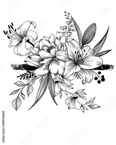 Hand drawn flowers , line-art on white background. idea for a beautiful flowe...