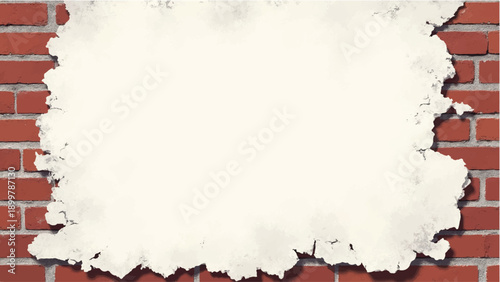 Brick wall background with peeling plaster. Brick wall pattern. llustration of brick wall with distressed white plaster. 