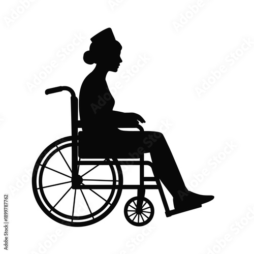 Silhouette of a person using a wheelchair for mobility and independence isolated on white background, Vector, illustration