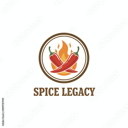 Vintage Hot Chili Pepper and Fire Flame Logo