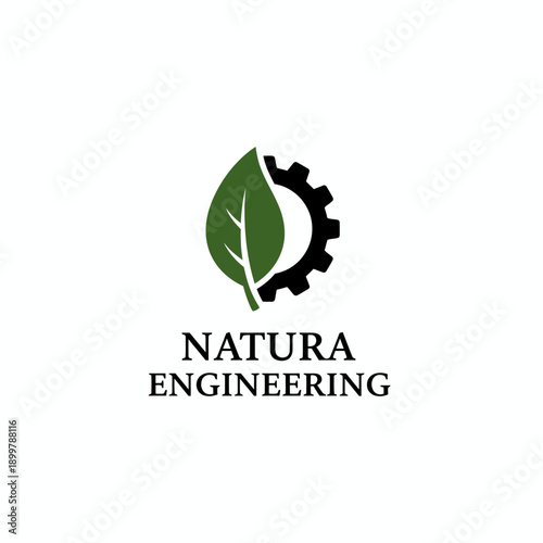 Industrial Gear and Green Leaf Natura Engineering Logo