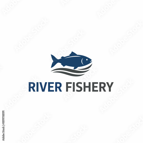 Blue Salmon Fish River Fishery Seafood Logo