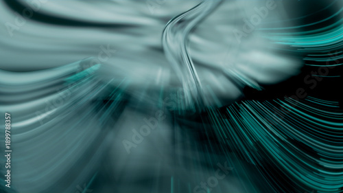 Fotografia Abstract dark turquoise light trails with dynamic motion blur and glowing fiber