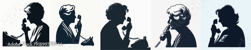 A Silhouette Elderly Woman Talking on the Phone Vector Illustration