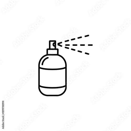A simple line drawing of a spray bottle spraying liquid