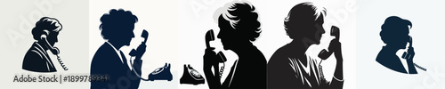 A Silhouette Elderly Woman Talking on the Phone Vector Illustration