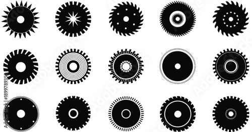 Geometric patterns of circular designs with varying radial elements isolated on white background, Vector, illustration