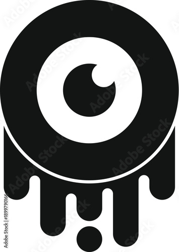 Melting eyeball graphic observing below with liquid dripping