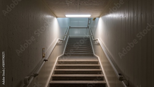 Stairs Leading up in a Well-Lit, Indoor Hallway at a Building During Evening ...