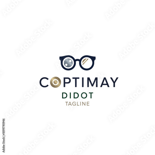 Glasses with Lens Reflection and Text.