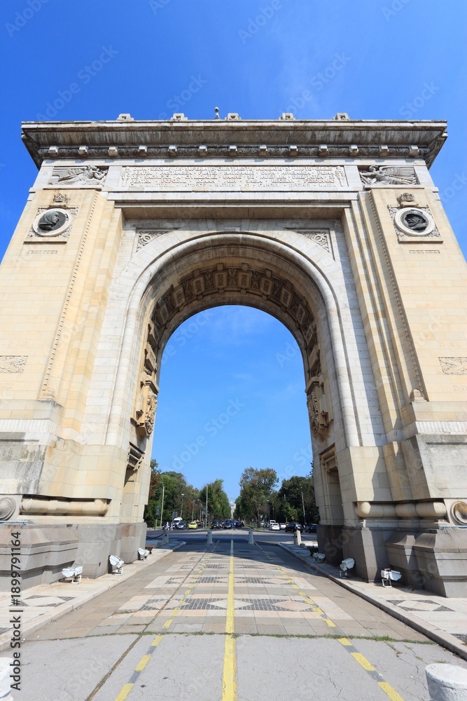 Obraz premium Bucharest city, Romania.Triumphal Arch. European landmarks.