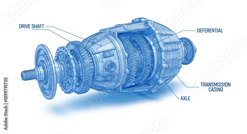 Detailed Blueprint Illustration of a Futuristic Space Engine Component.