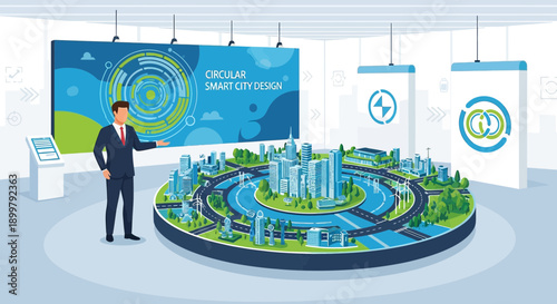 Visionary presentation of sustainable urban planning with circular smart city concept