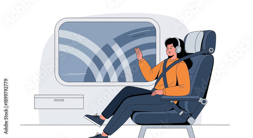Woman enjoying a comfortable journey in an airplane illustration with minimalist design