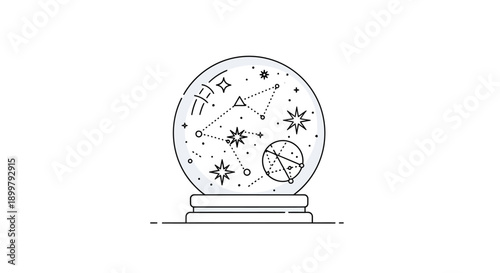 Mystical Astrological Snow Globe with Stars and Constellations for Fortune Telling and Cosmic Prediction