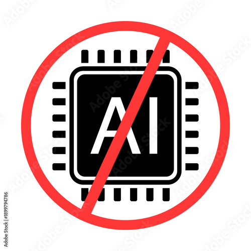 No AI Generated Content App Technology and Do Not Use Artificial Intelligence Assistance Vector Symbol Concept Icon Silhouette Illustration