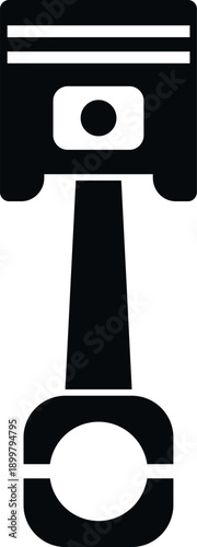 Black silhouette of a car engine piston with connecting rod on a white background